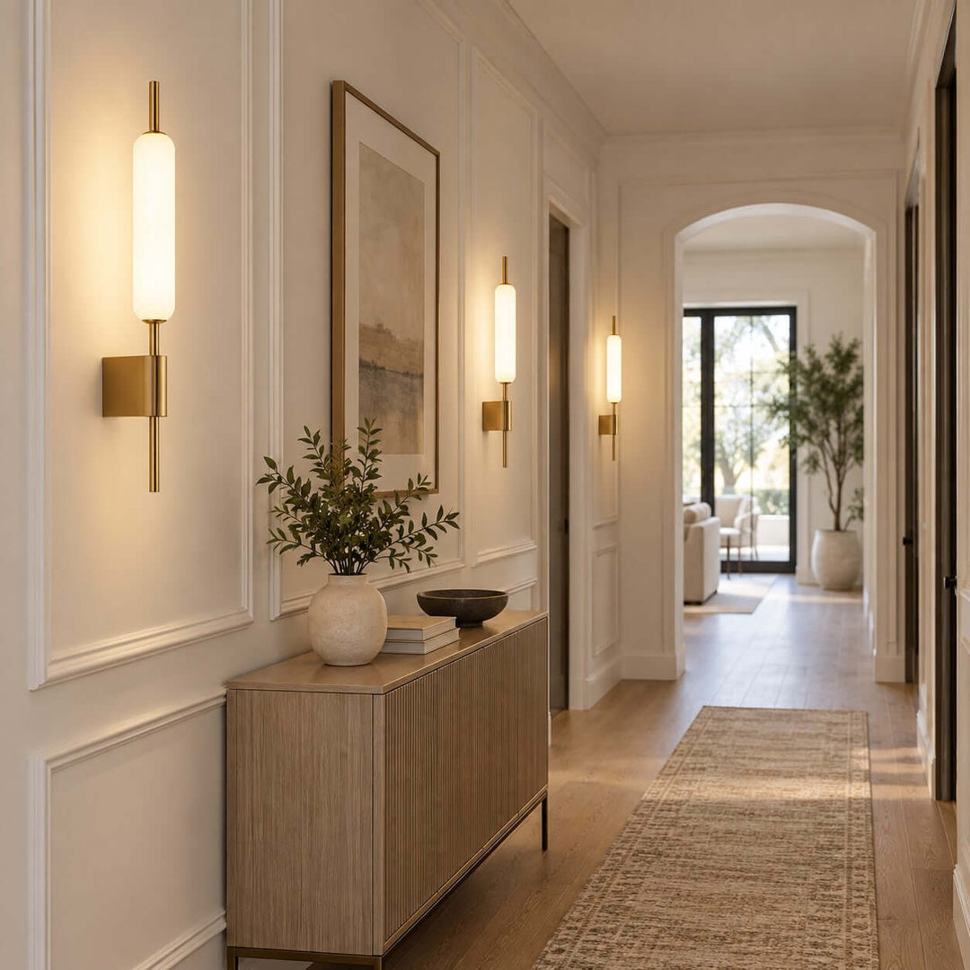 Avren Modern Antique Brass Wall Sconce with Glass Shade for Hallway