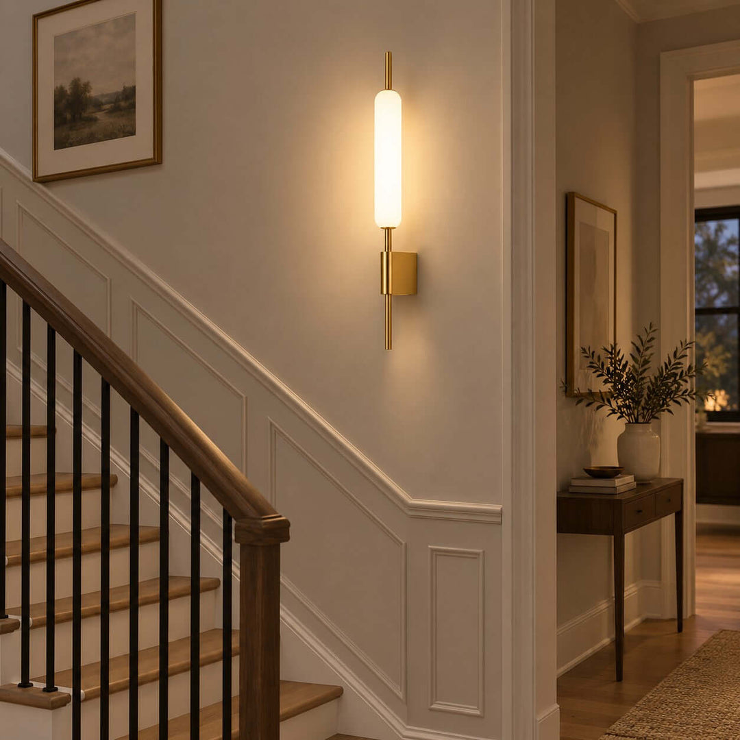 Avren Modern Antique Brass Wall Sconce with Glass Shade for Hallway