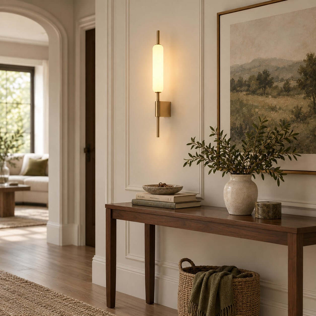 Avren Modern Antique Brass Wall Sconce with Glass Shade for Hallway