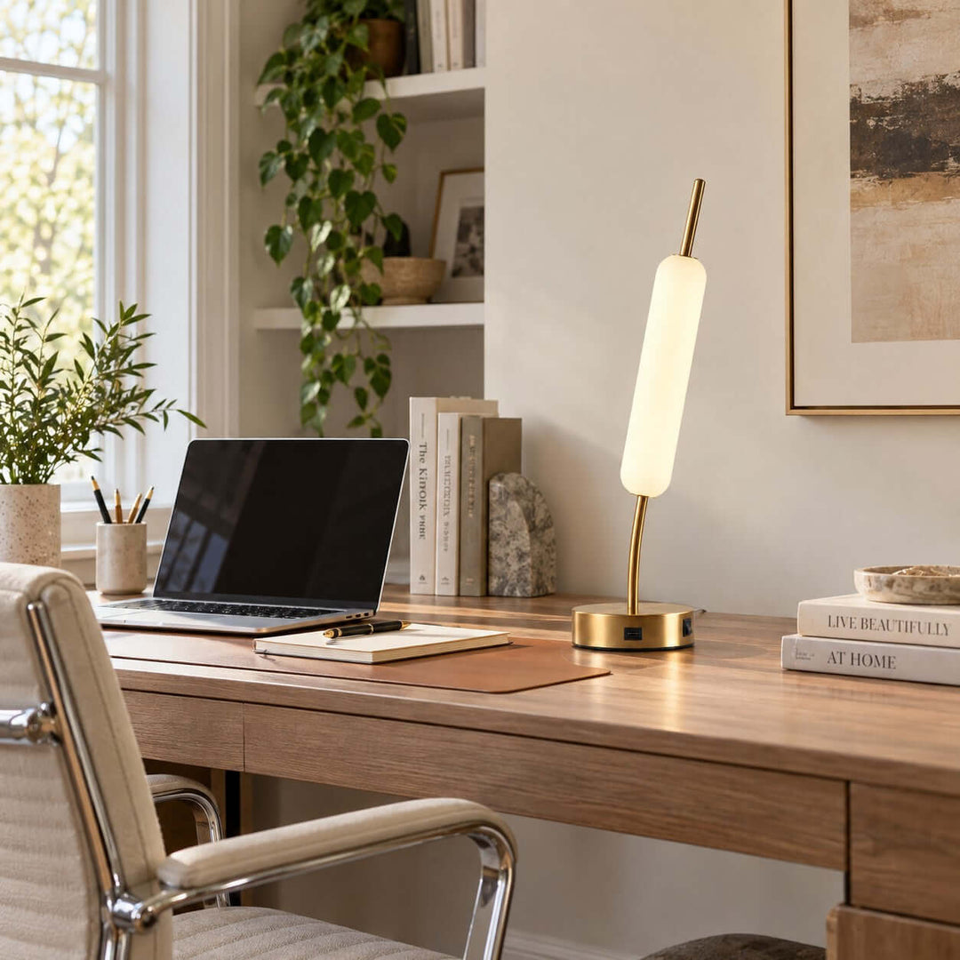Avren Modern glass Table Lamp with USB Charging Port for Study Room