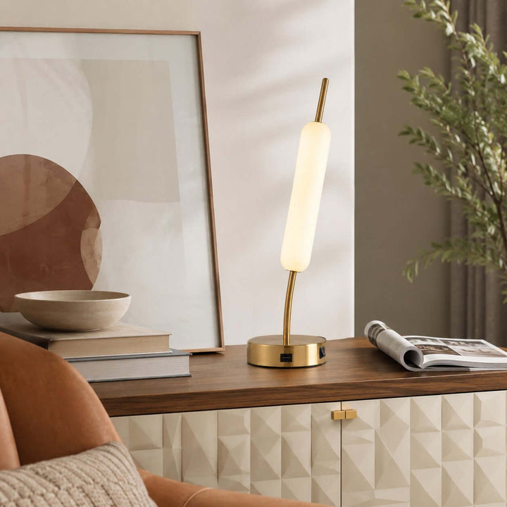Avren Modern glass Table Lamp with USB Charging Port for Study Room