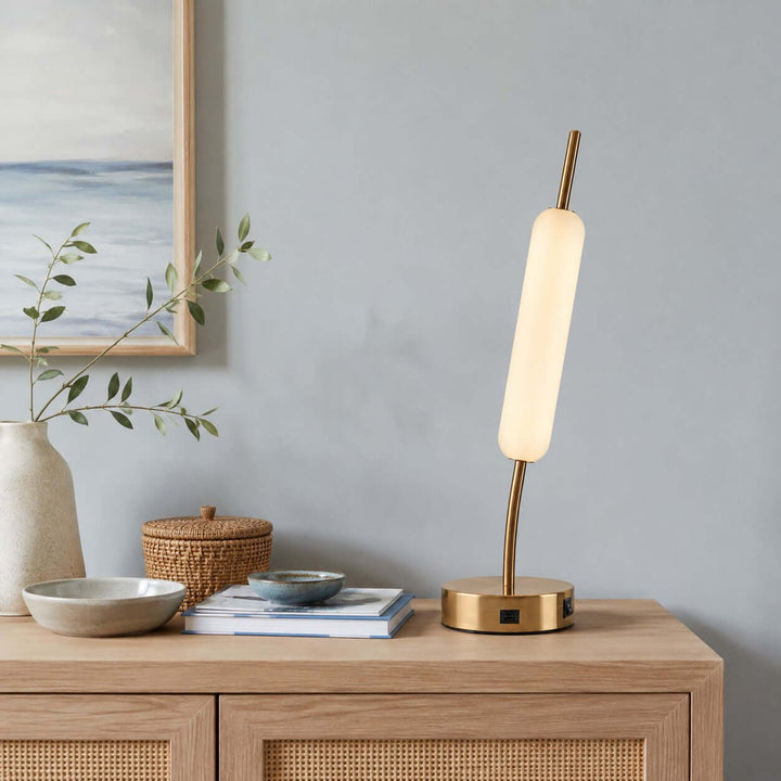 Avren Modern glass Table Lamp with USB Charging Port for Study Room