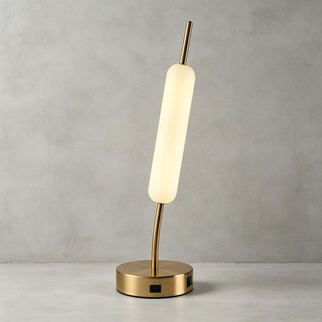 Avren Modern glass Table Lamp with USB Charging Port for Study Room