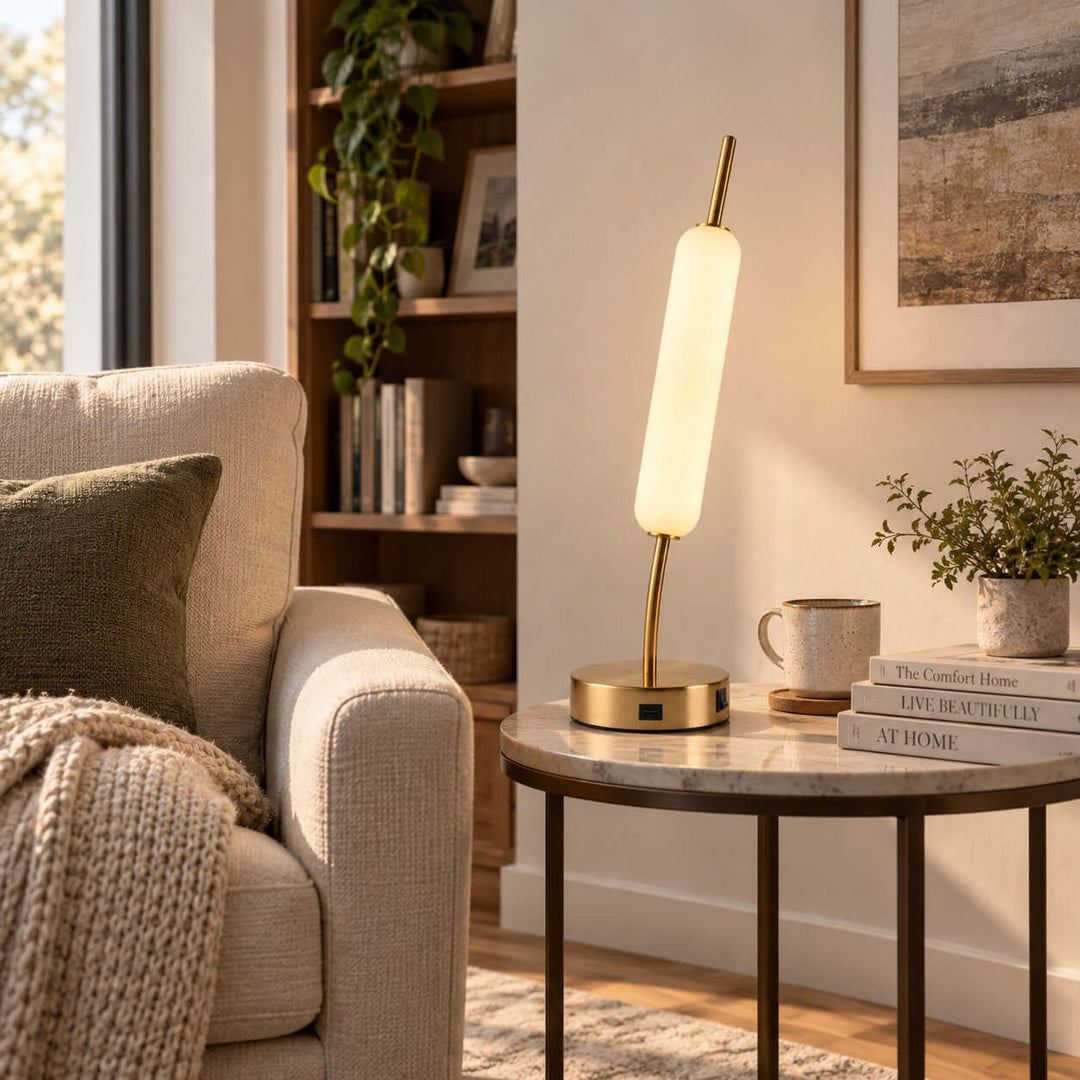 Avren Modern glass Table Lamp with USB Charging Port for Study Room