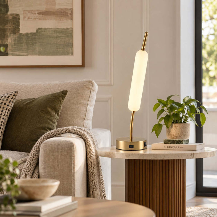 Avren Modern glass Table Lamp with USB Charging Port for Study Room