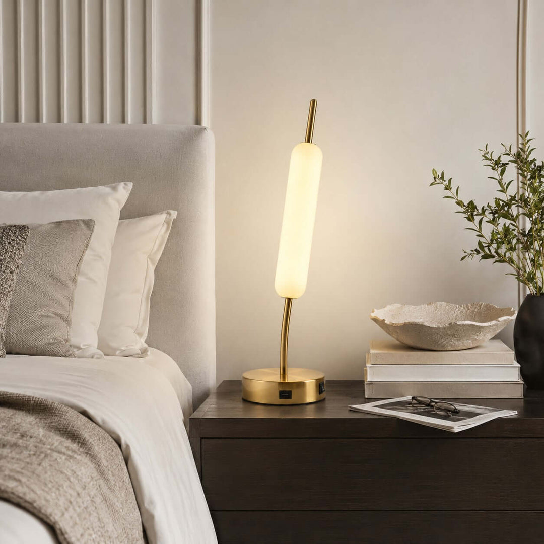 Avren Modern glass Table Lamp with USB Charging Port for Study Room