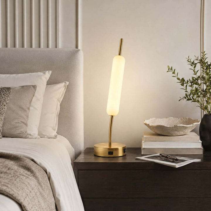 Avren Modern glass Table Lamp with USB Charging Port for Study Room