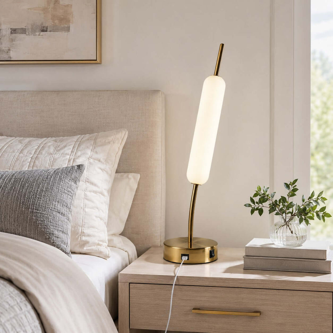 Avren Modern glass Table Lamp with USB Charging Port for Study Room