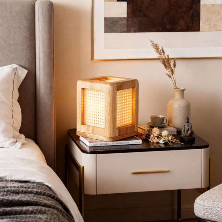 Belino Table Lamp – Retro Cube Solid Wood Ambient Lamp