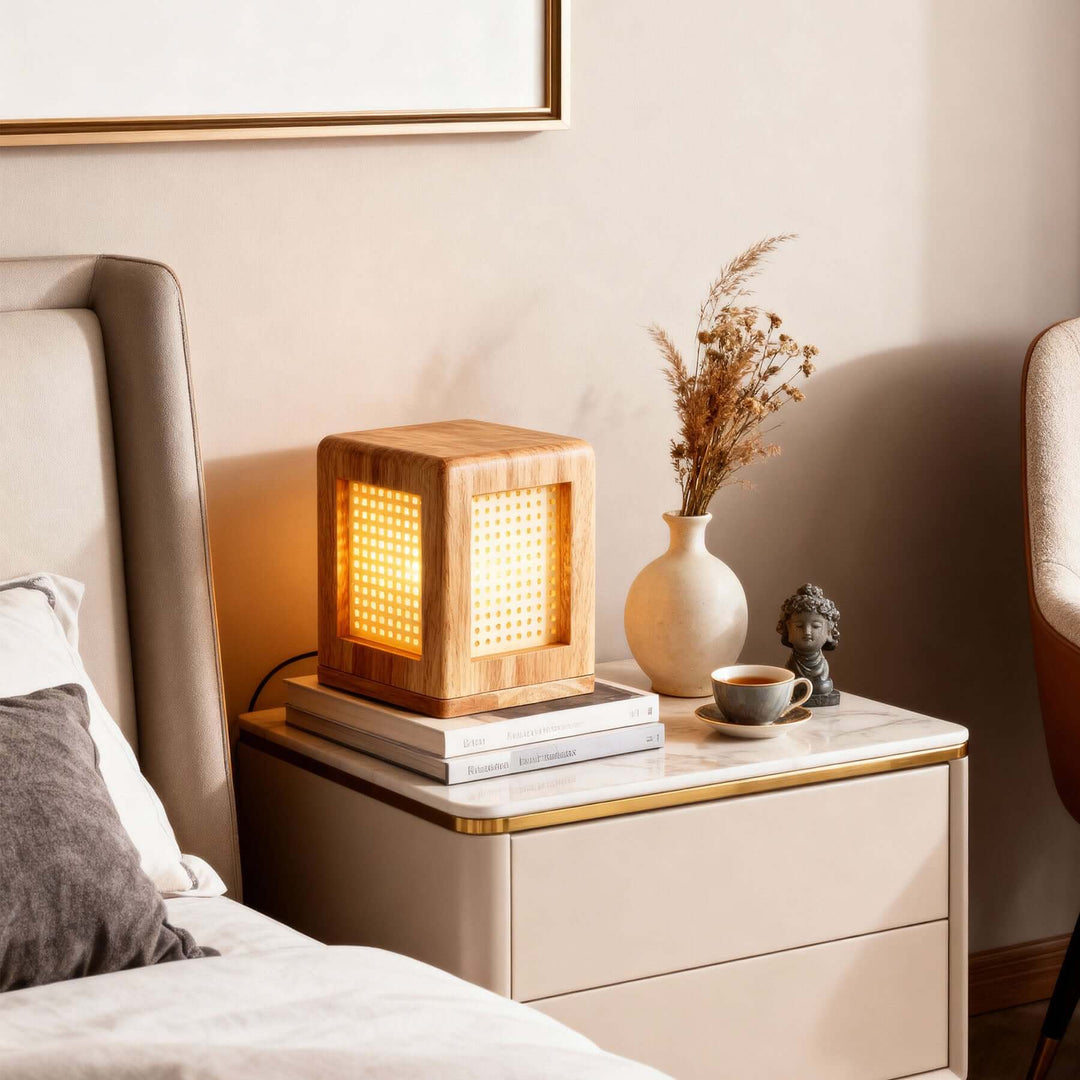 Belino Table Lamp – Retro Cube Solid Wood Ambient Lamp