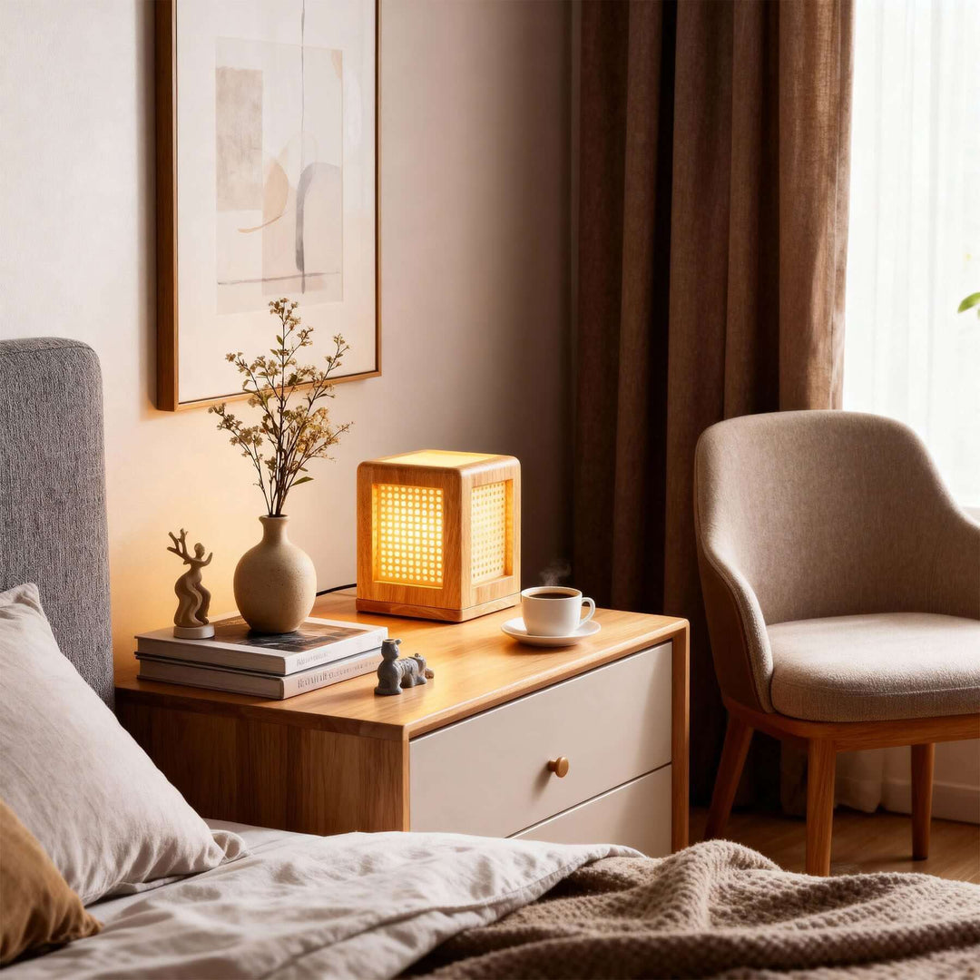 Belino Table Lamp – Retro Cube Solid Wood Ambient Lamp
