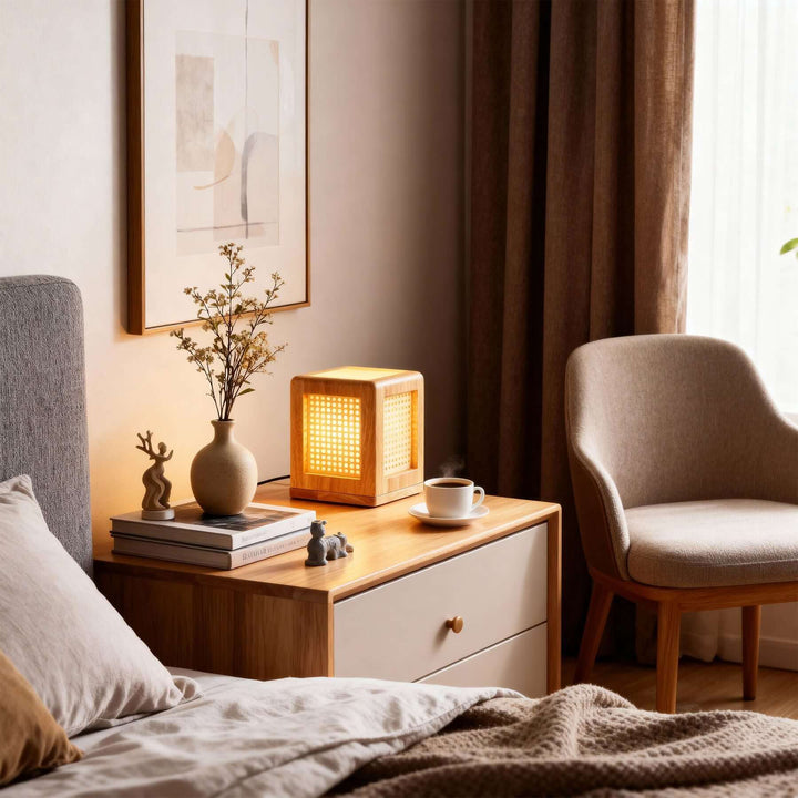 Belino Table Lamp – Retro Cube Solid Wood Ambient Lamp