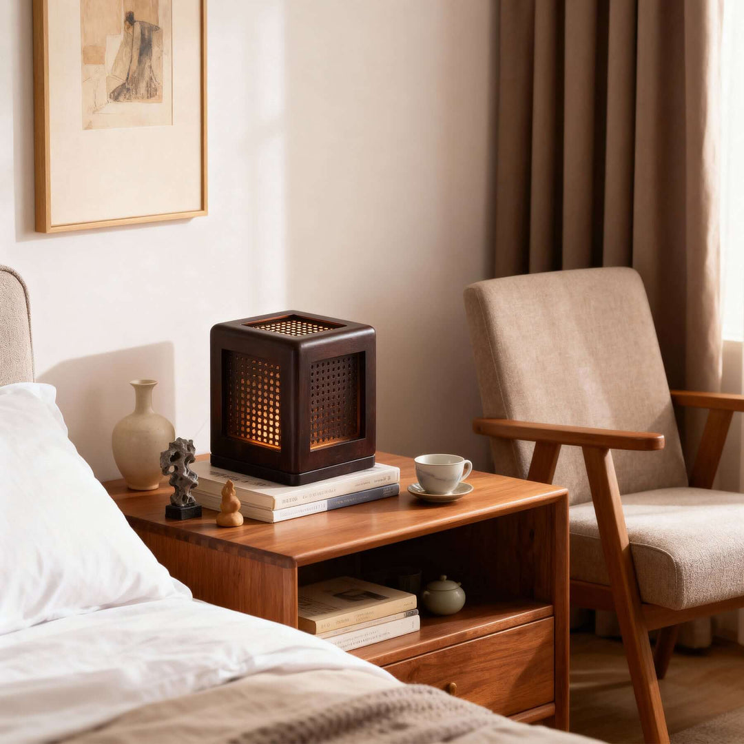 Belino Table Lamp – Retro Cube Solid Wood Ambient Lamp