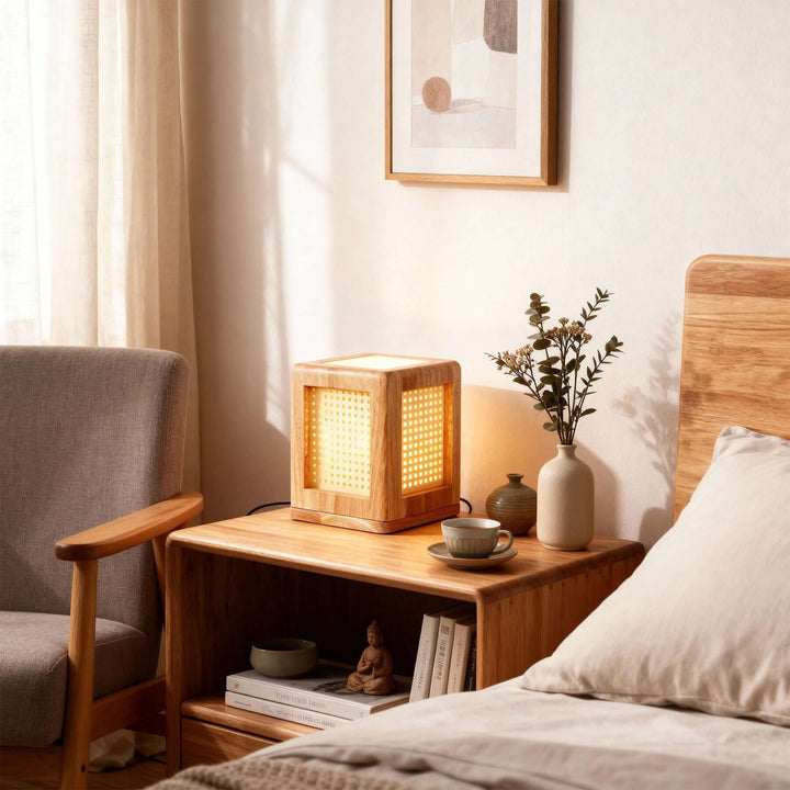 Belino Table Lamp – Retro Cube Solid Wood Ambient Lamp