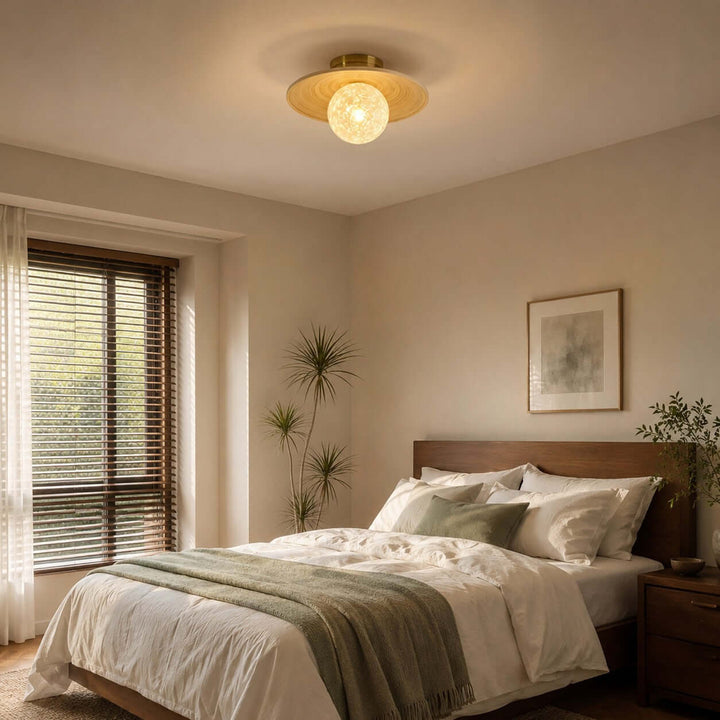 Belnori Japandi Bamboo Flush Mount Light for Bedroom Hallway