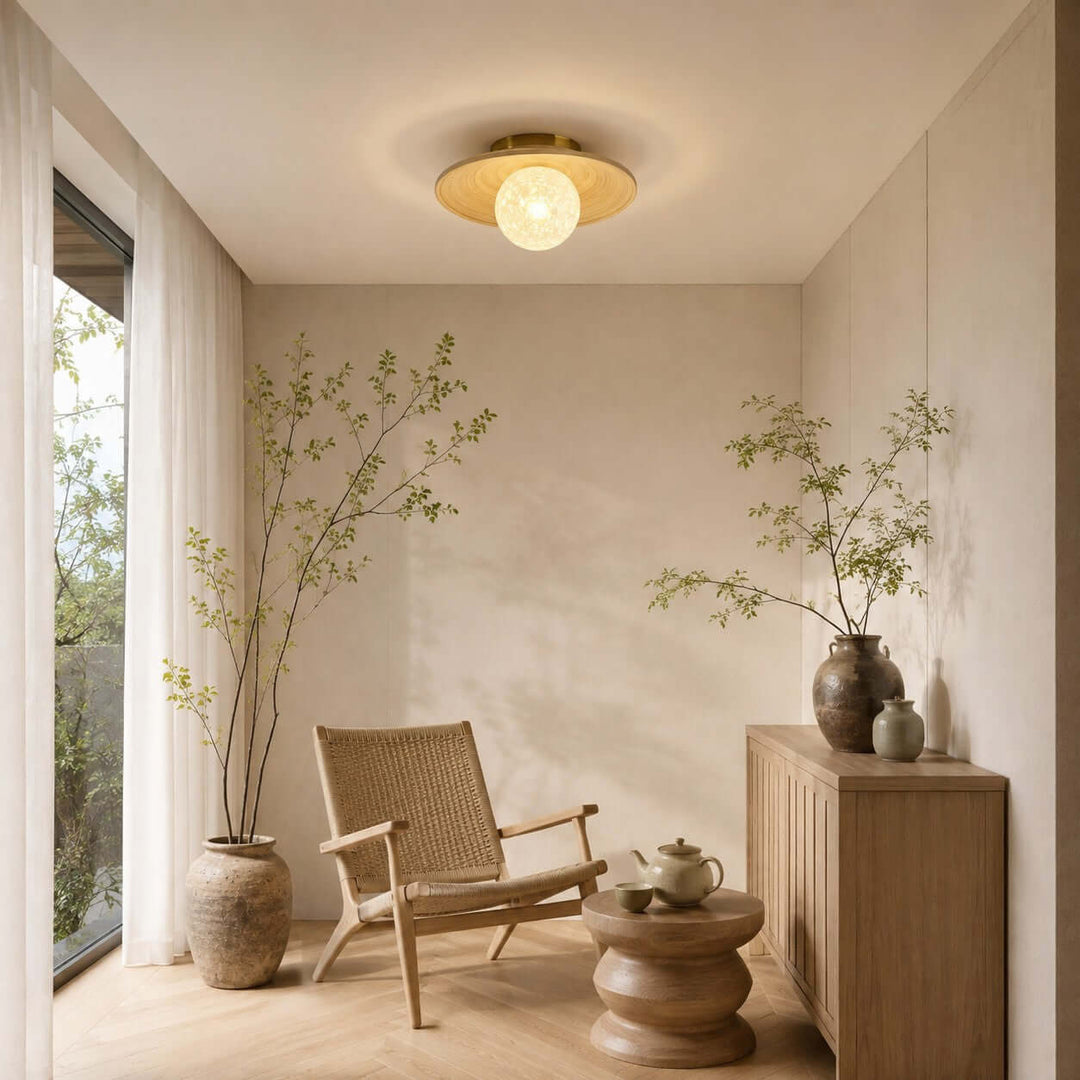Belnori Japandi Bamboo Flush Mount Light for Bedroom Hallway