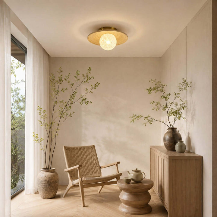 Belnori Japandi Bamboo Flush Mount Light for Bedroom Hallway