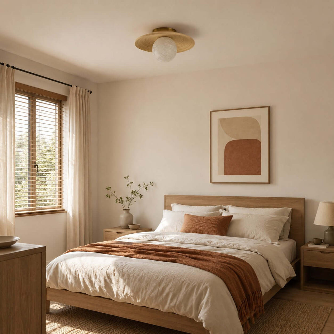 Belnori Japandi Bamboo Flush Mount Light for Bedroom Hallway