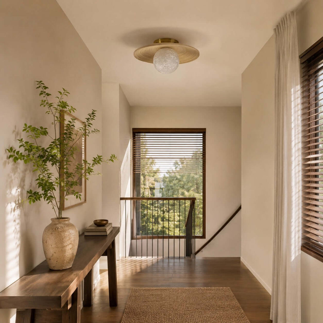 Belnori Japandi Bamboo Flush Mount Light for Bedroom Hallway