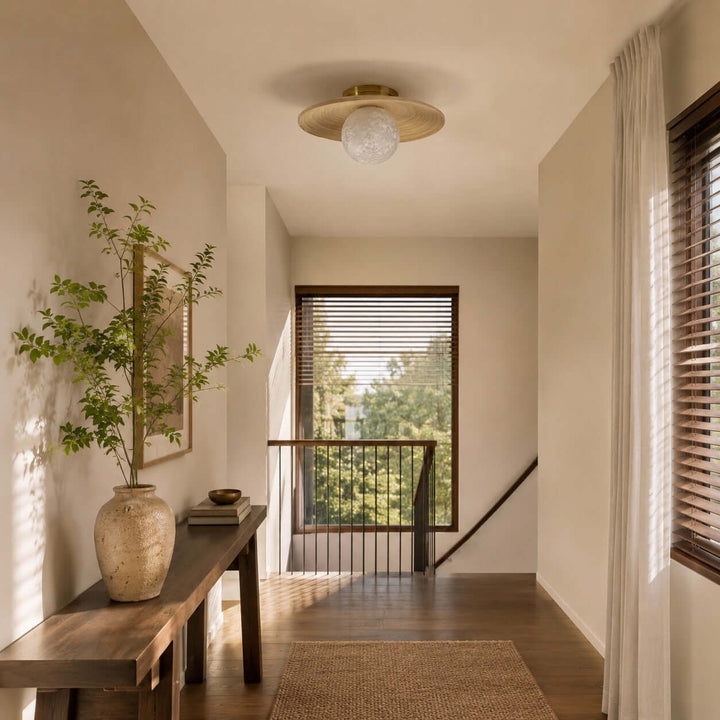 Belnori Japandi Bamboo Flush Mount Light for Bedroom Hallway