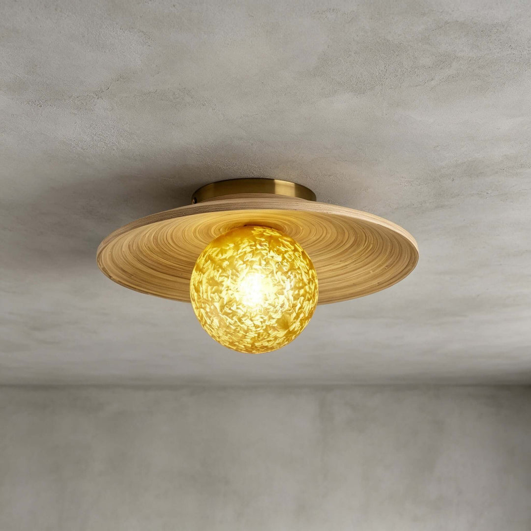 Belnori Japandi Bamboo Flush Mount Light for Bedroom Hallway