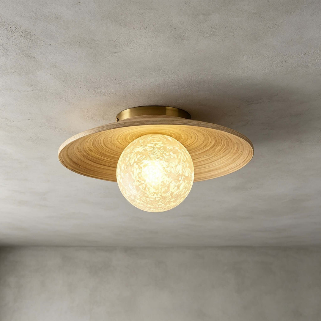 Belnori Japandi Bamboo Flush Mount Light for Bedroom Hallway
