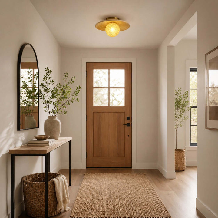 Belnori Japandi Bamboo Flush Mount Light for Bedroom Hallway