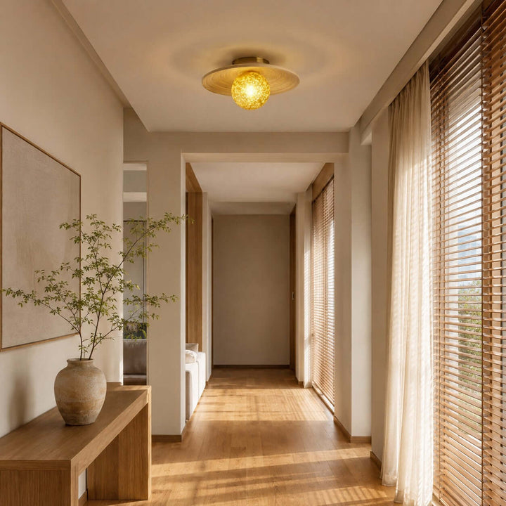 Belnori Japandi Bamboo Flush Mount Light for Bedroom Hallway