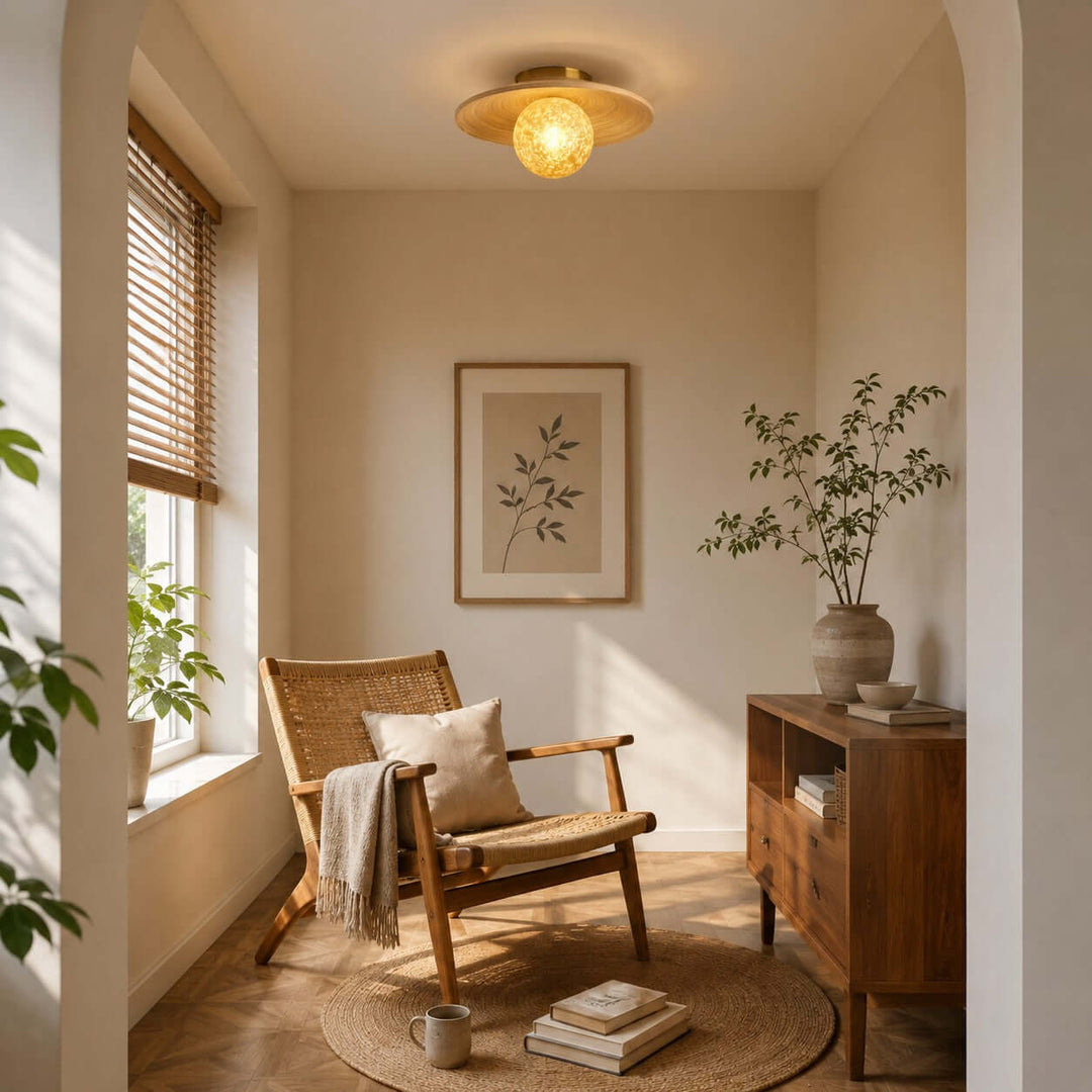 Belnori Japandi Bamboo Flush Mount Light for Bedroom Hallway