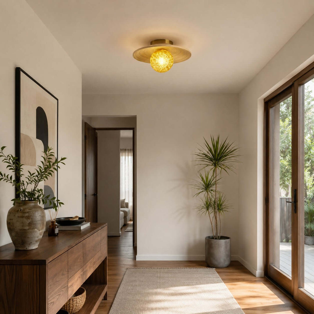 Belnori Japandi Bamboo Flush Mount Light for Bedroom Hallway