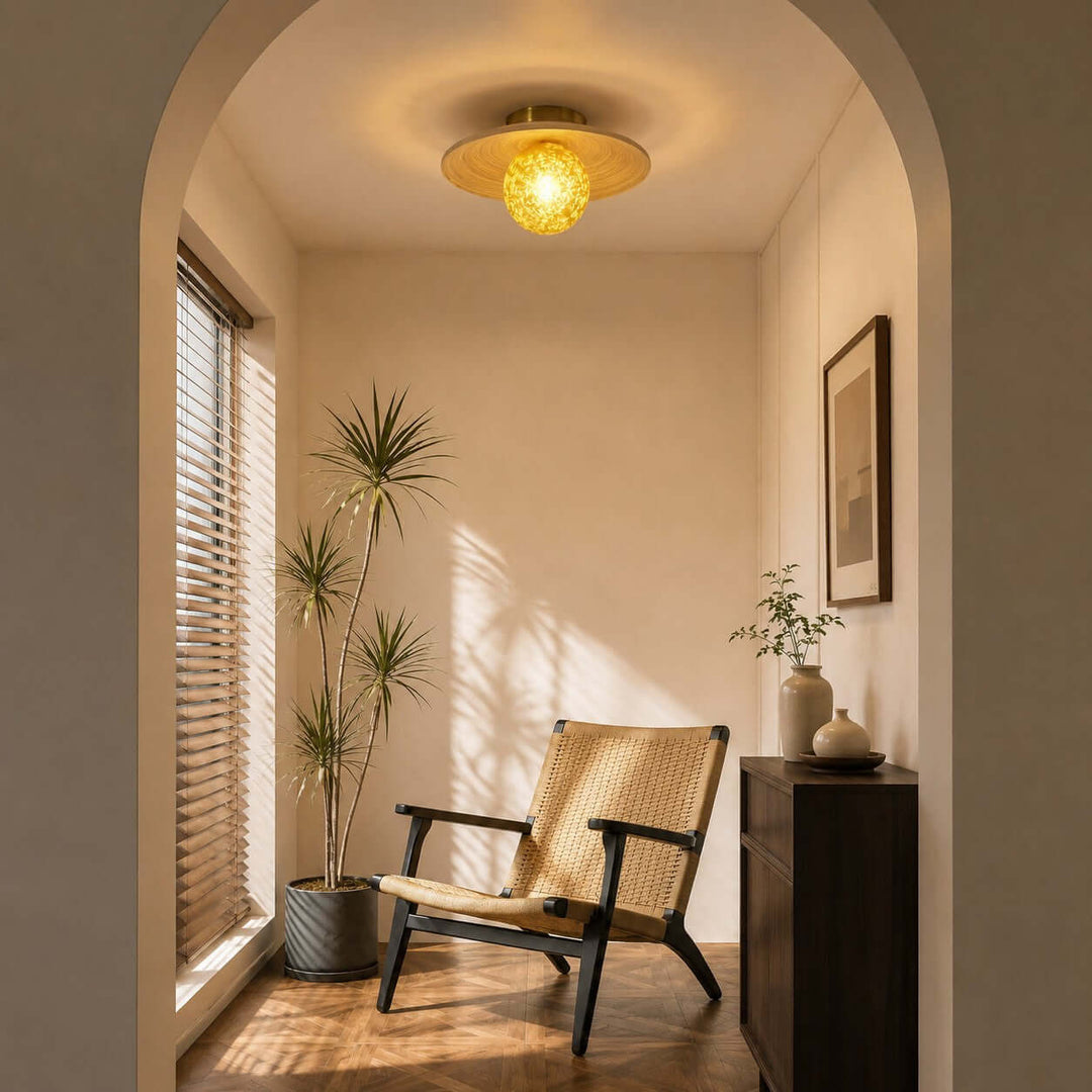 Belnori Japandi Bamboo Flush Mount Light for Bedroom Hallway