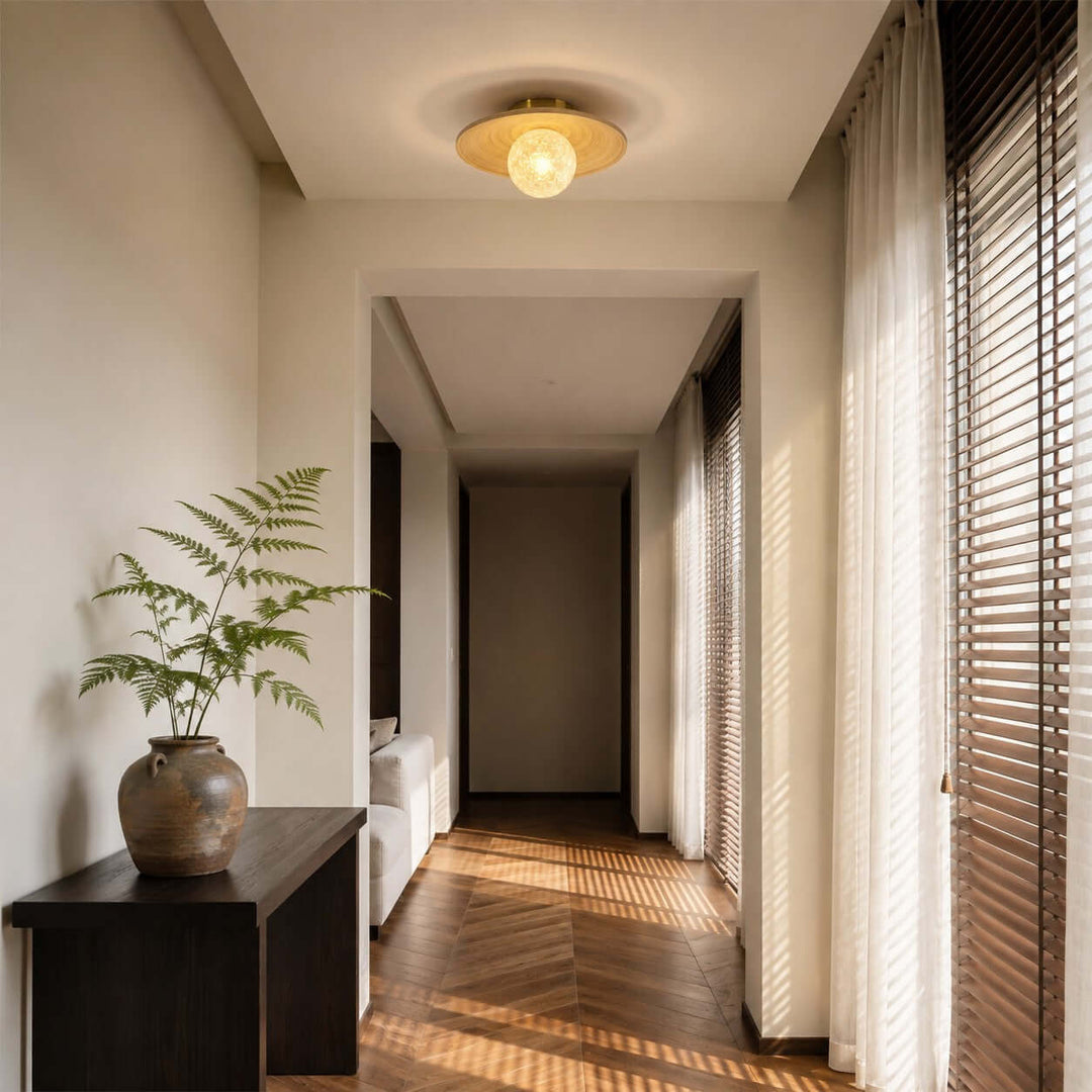 Belnori Japandi Bamboo Flush Mount Light for Bedroom Hallway