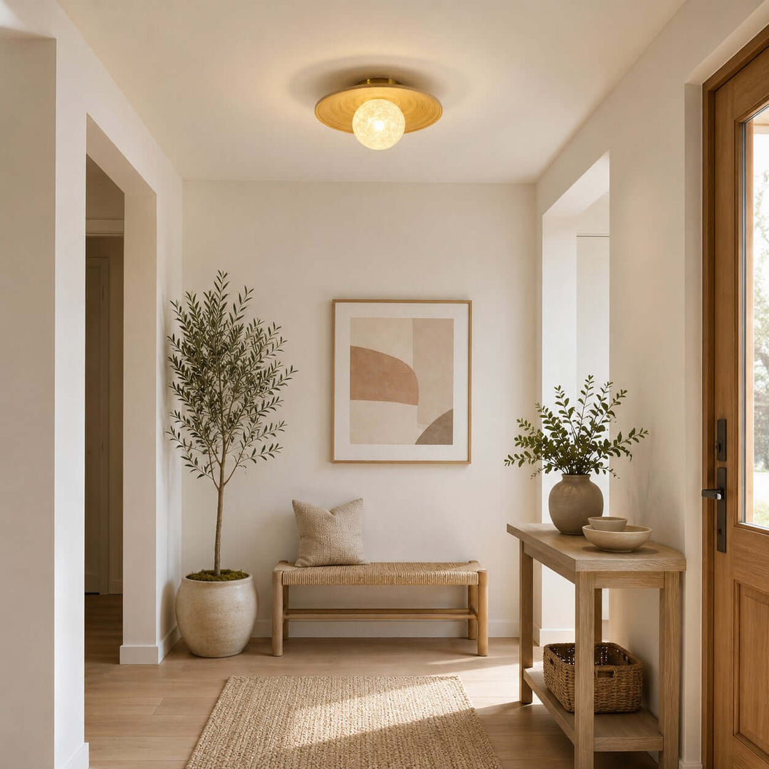 Belnori Japandi Bamboo Flush Mount Light for Bedroom Hallway