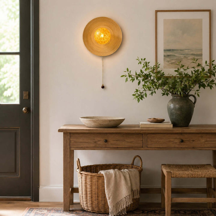 Belnori Japandi Bamboo Wall Sconce with Glass Globe Light