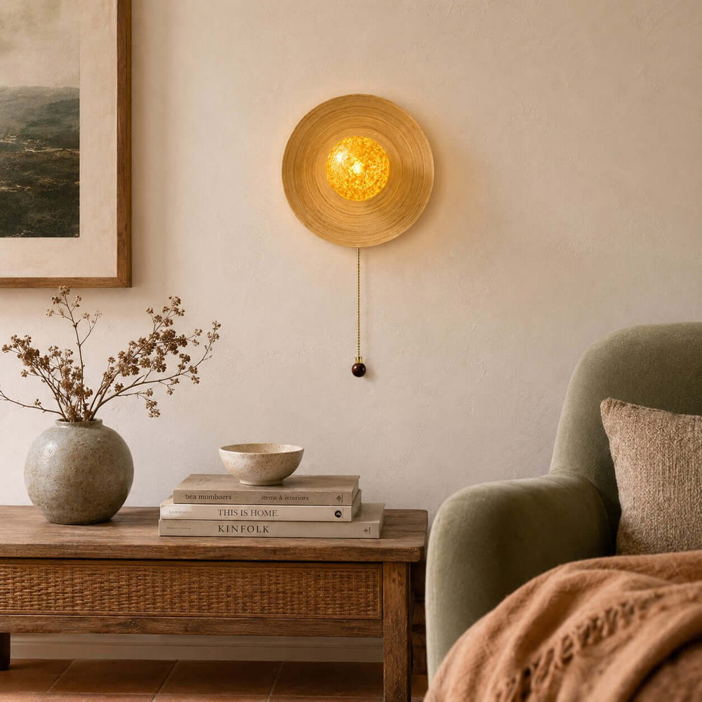 Belnori Japandi Bamboo Wall Sconce with Glass Globe Light
