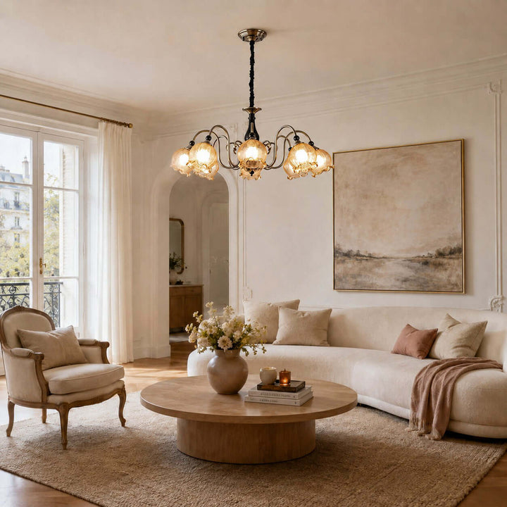 Belvona American Vintage Chandelier with Flower Glass Shades | Vinlighting