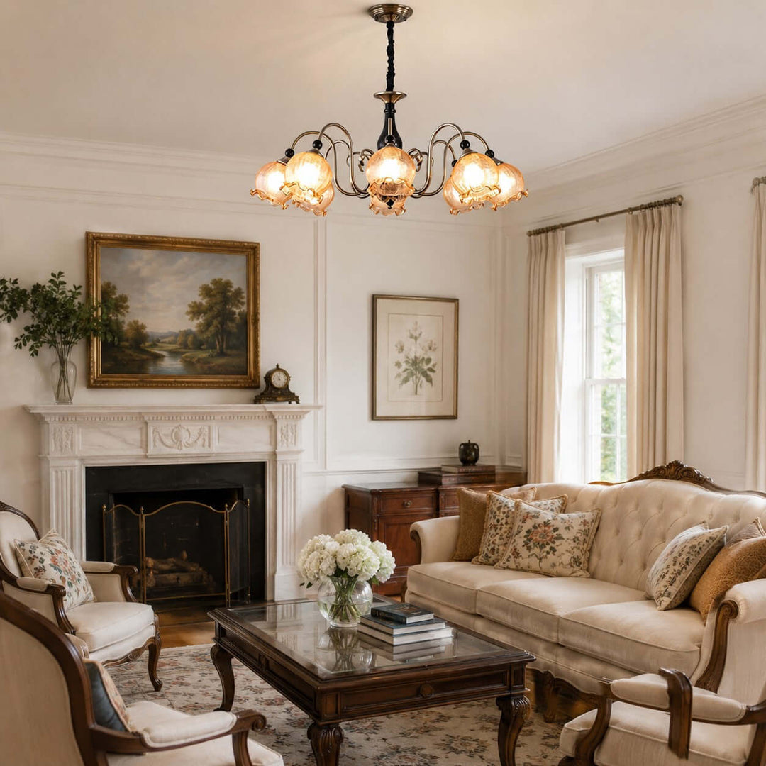 Belvona American Vintage Chandelier with Flower Glass Shades | Vinlighting