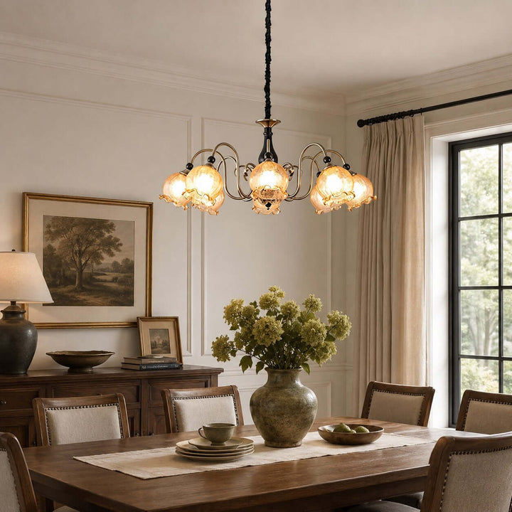 Belvona American Vintage Chandelier with Flower Glass Shades | Vinlighting