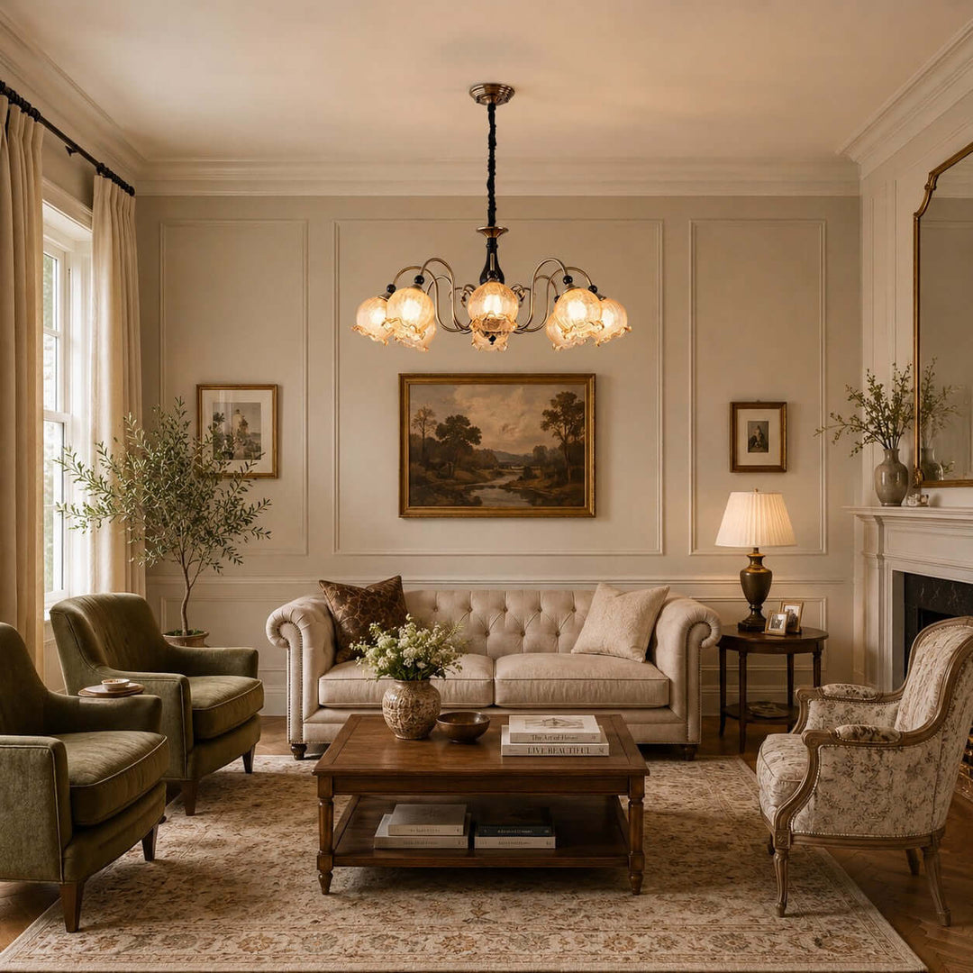 Belvona American Vintage Chandelier with Flower Glass Shades | Vinlighting