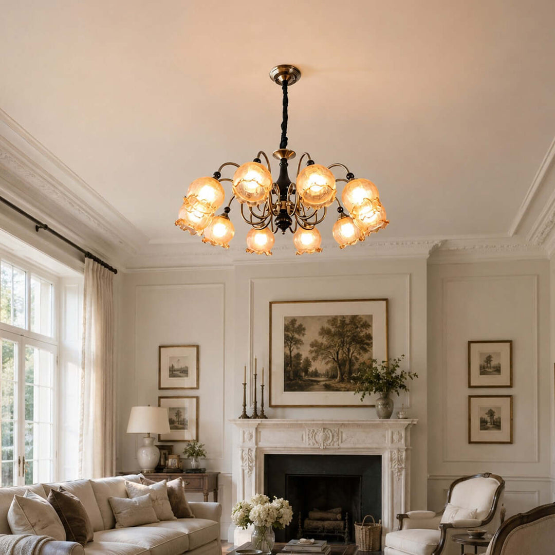 Belvona American Vintage Chandelier with Flower Glass Shades | Vinlighting