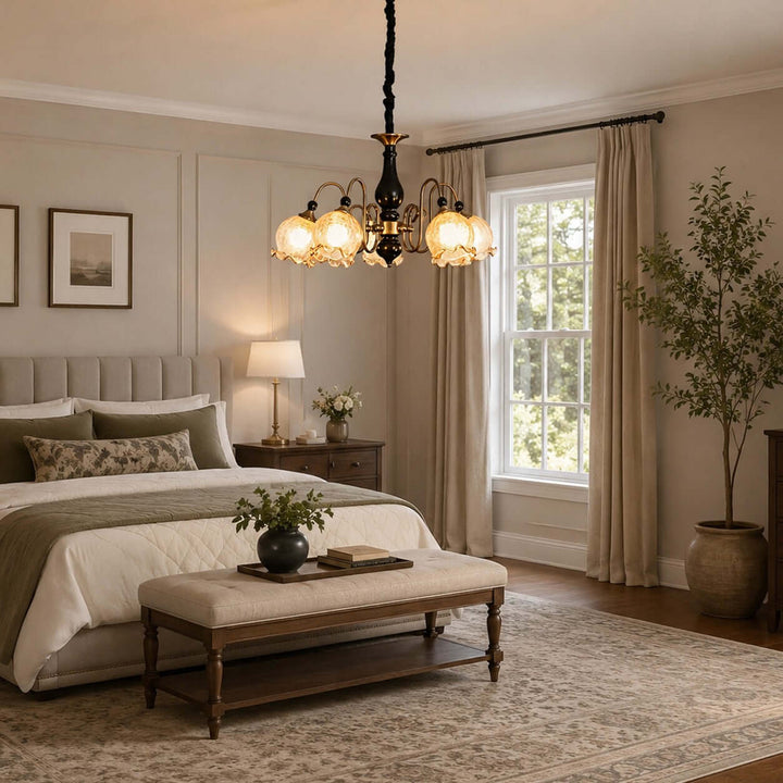 Belvona American Vintage Chandelier with Flower Glass Shades | Vinlighting