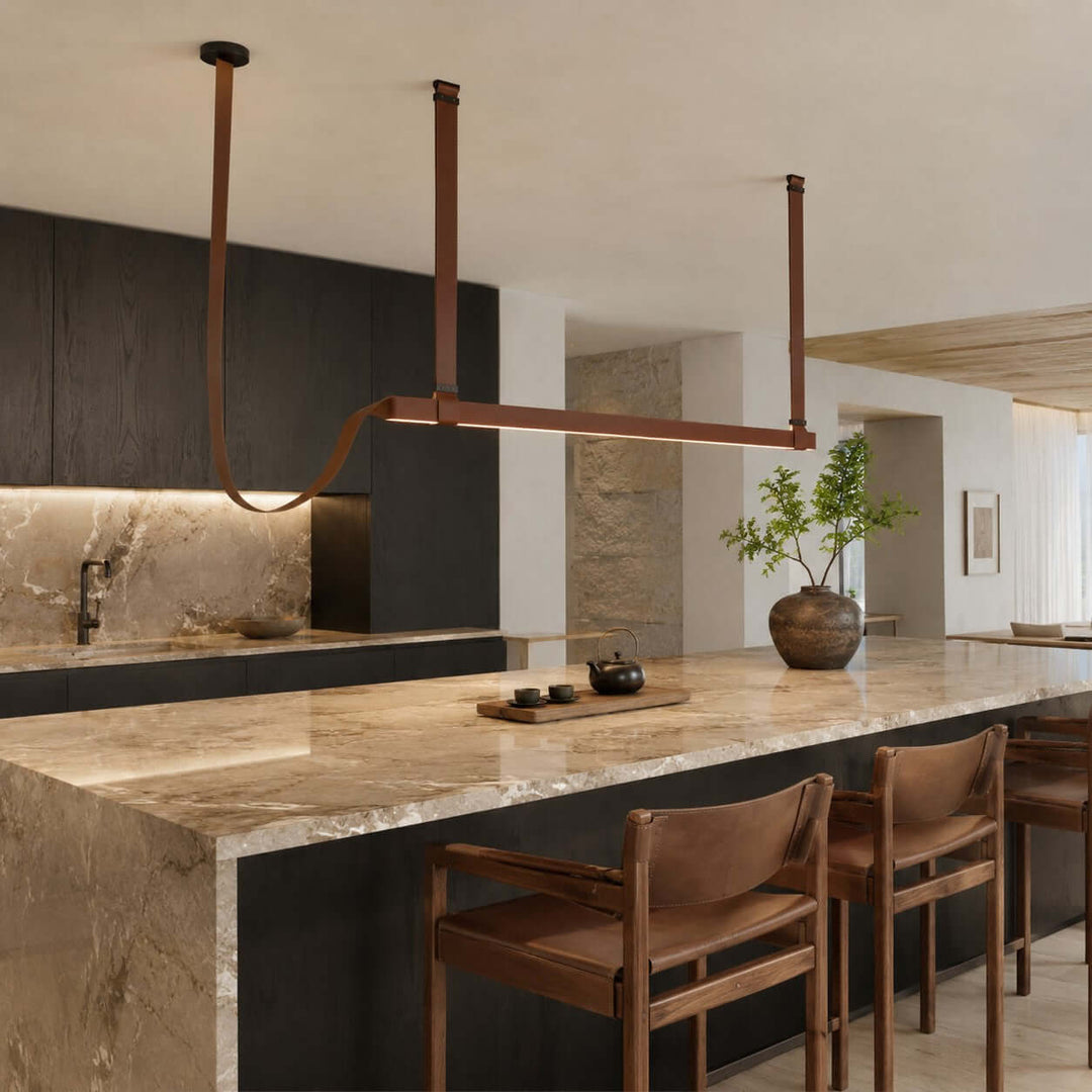 Boden Linear Chandelier - Creative Leather Dining Island Light | Vinlighting