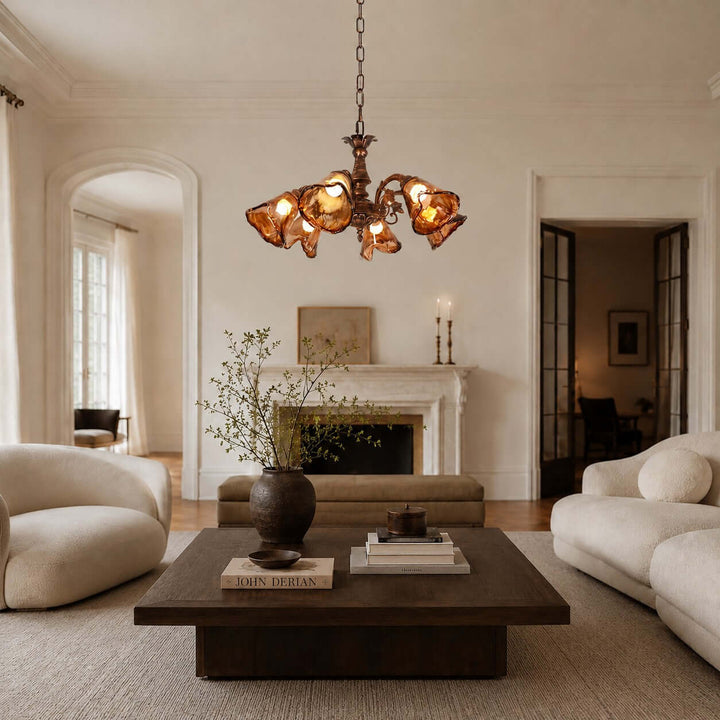 Brenelle Chandelier - Amber Vintage Glass Chandelier for Dining | Vinlighting