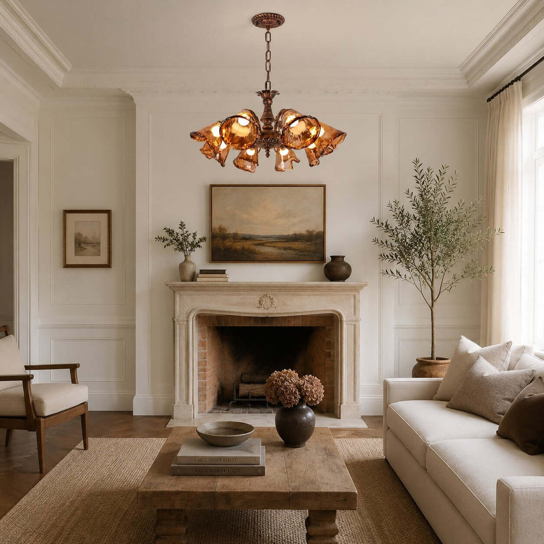 Brenelle Chandelier - Amber Vintage Glass Chandelier for Dining | Vinlighting