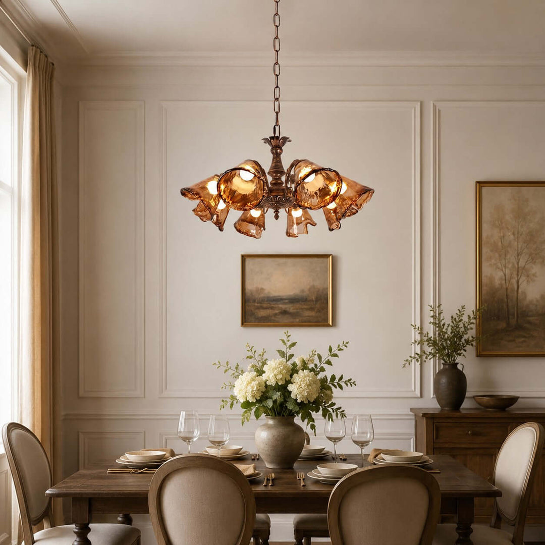 Brenelle Chandelier - Amber Vintage Glass Chandelier for Dining | Vinlighting