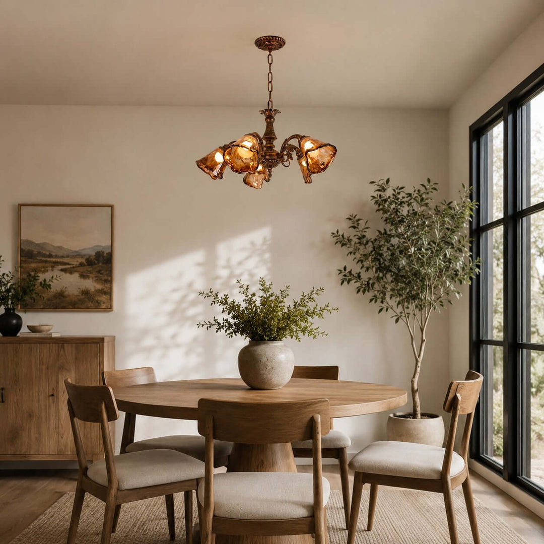 Brenelle Chandelier - Amber Vintage Glass Chandelier for Dining | Vinlighting