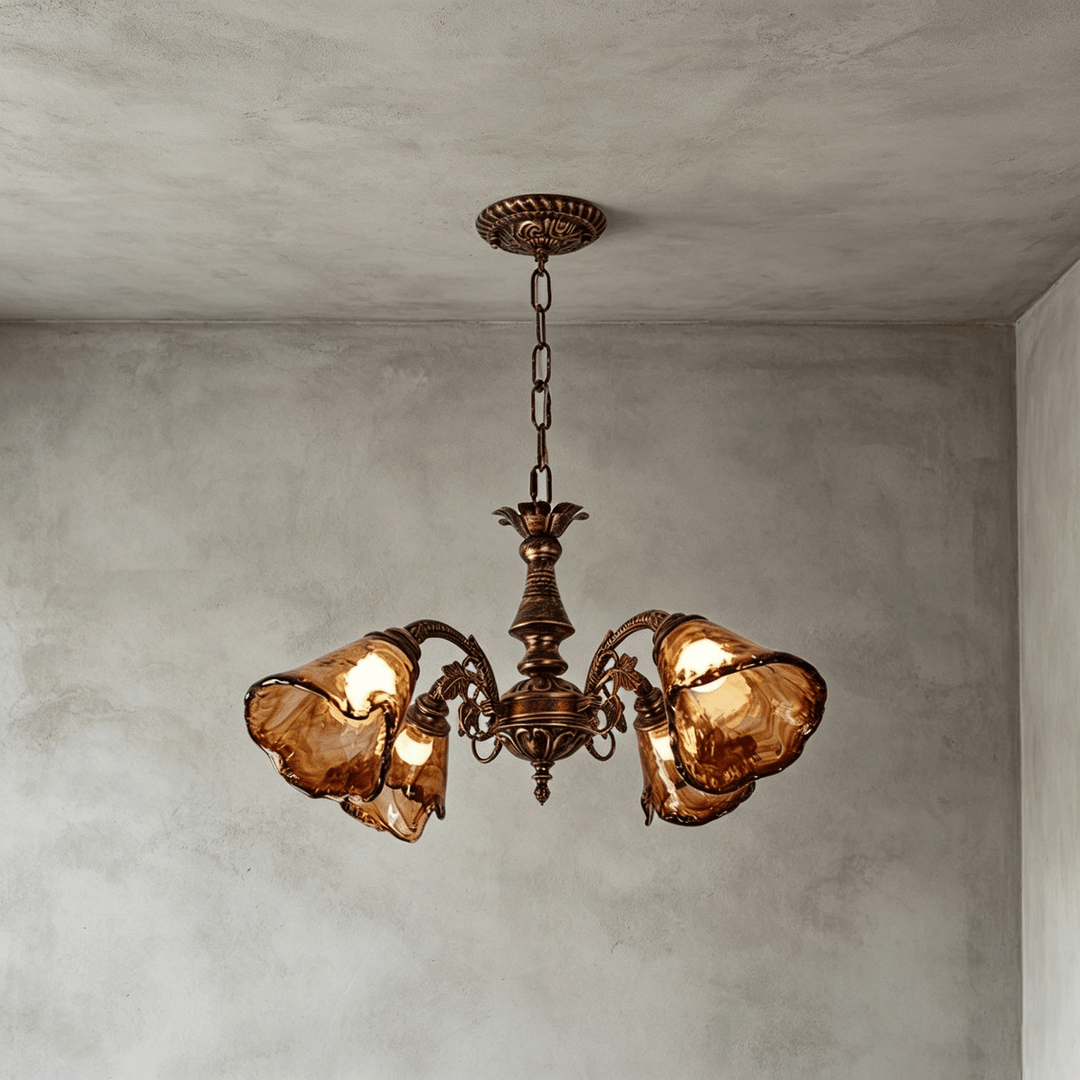Brenelle Chandelier - Amber Vintage Glass Chandelier for Dining | Vinlighting