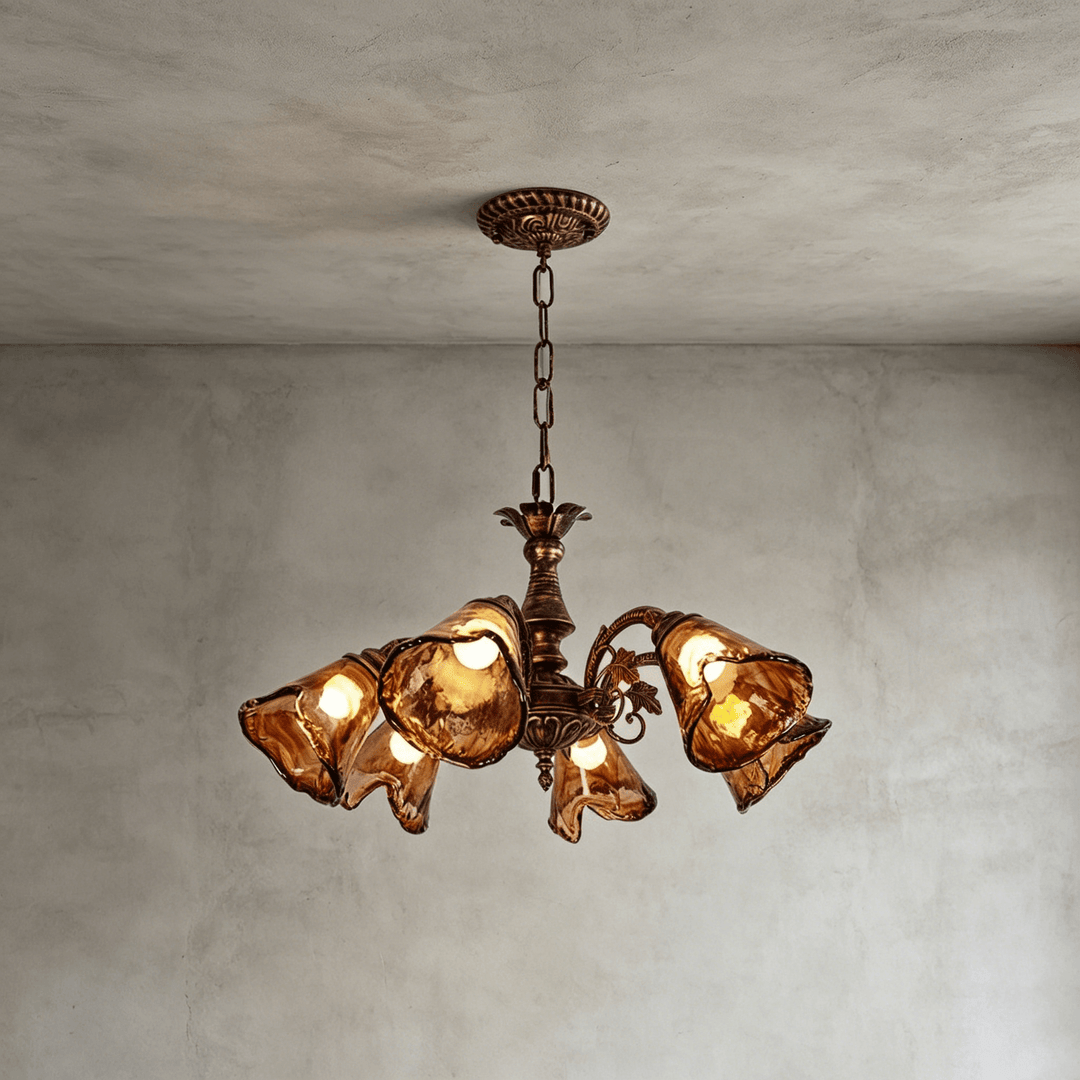 Brenelle Chandelier - Amber Vintage Glass Chandelier for Dining | Vinlighting