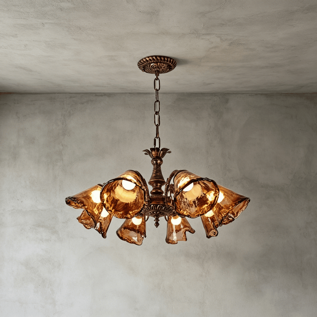 Brenelle Chandelier - Amber Vintage Glass Chandelier for Dining | Vinlighting
