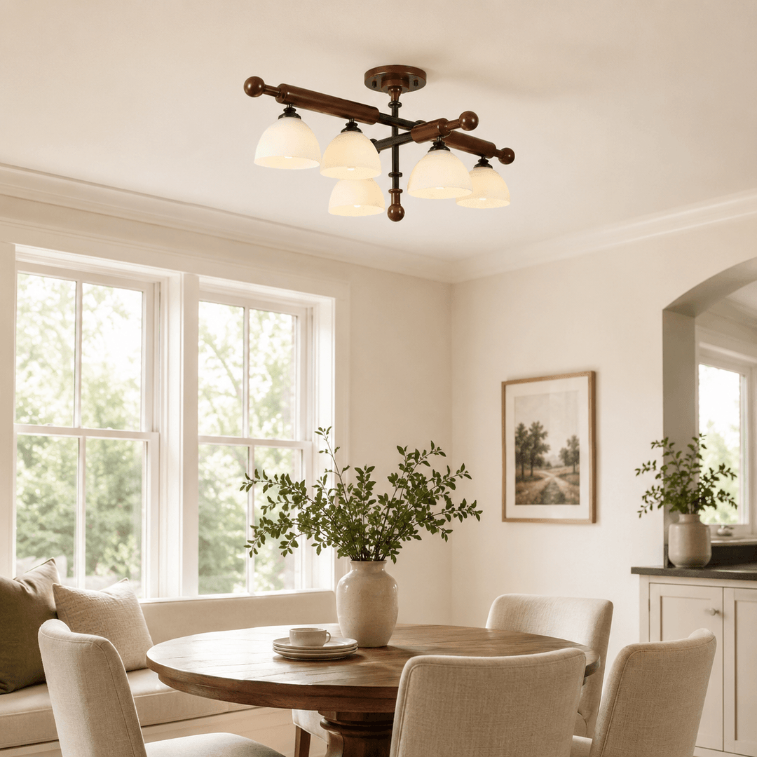 Brenlo Semi Flush Mount Light – Walnut Wood Glass Ceiling Fixture | Vinlighting